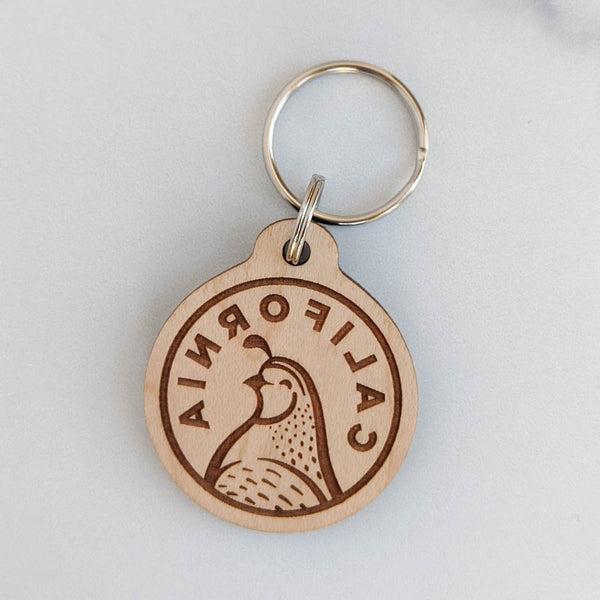 California Quail Wood Keychain